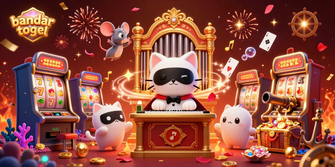 Experience thrilling moments with bandar togel in this vibrant casino scene featuring a masked cat and acrobatic mouse.