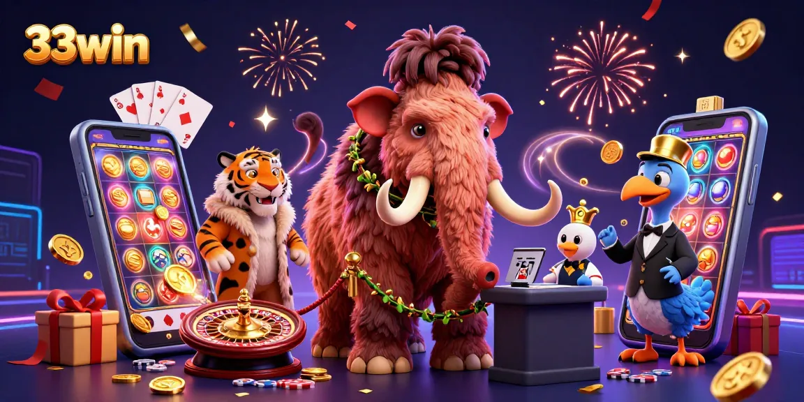 33win vibrant casino illustration featuring stylish characters and exciting game elements.
