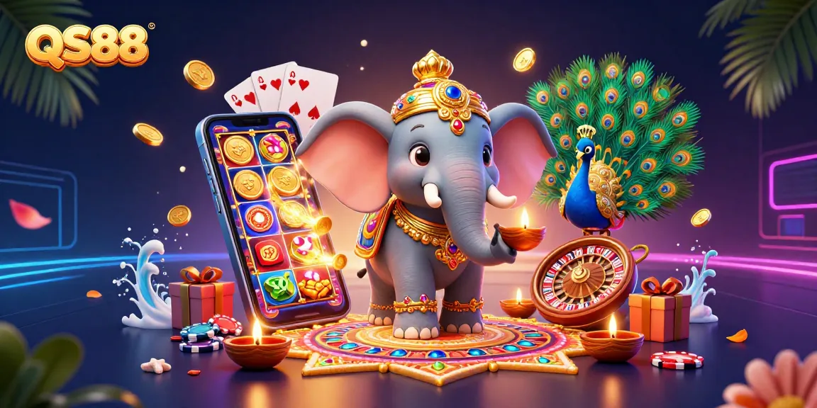 Experience the ultimate gambling excitement with QS88's vibrant casino scene featuring a lively elephant.