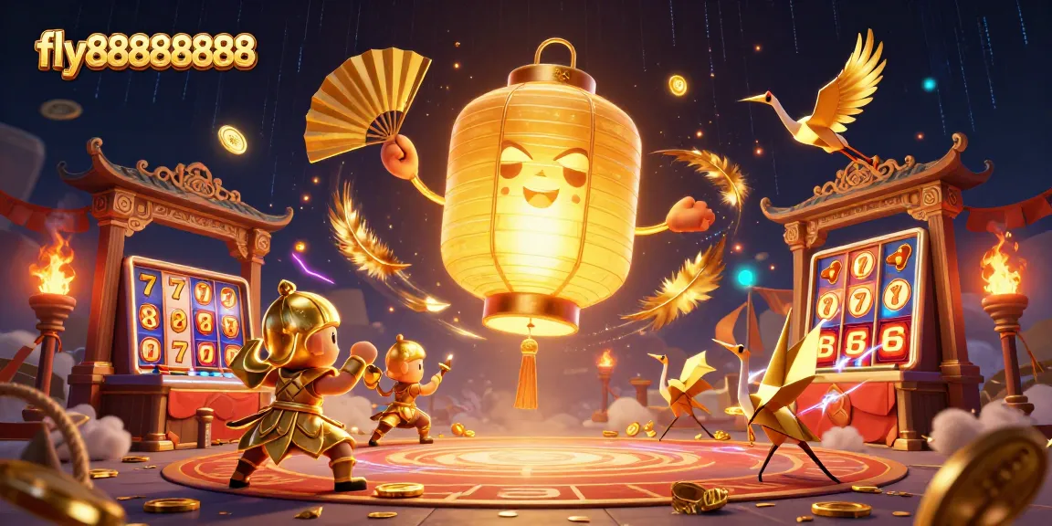 Win big with fly88888888's vibrant casino scene featuring glowing characters and dynamic slot elements.