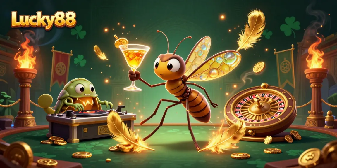 Experience the vibrant betting world of Lucky88 with dynamic characters and golden elements in a casino setting.