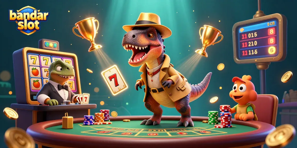 Engage with bandar slot action in vibrant 3D featuring a velociraptor card counter and stegosaurus pit boss.