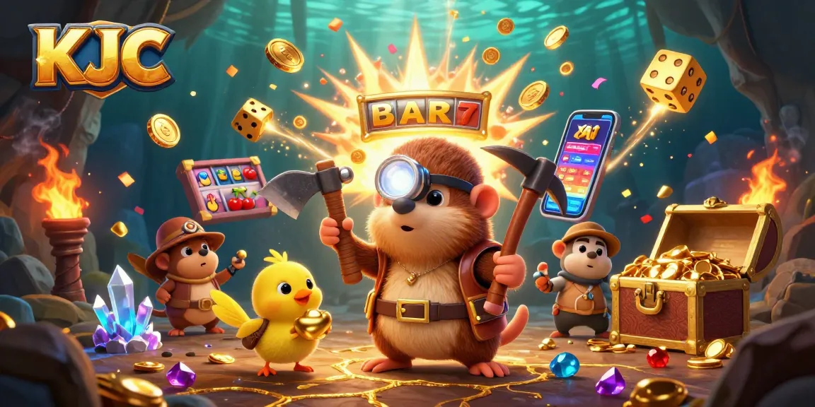 KJC unlocks jackpots with a treasure hunter mole and canary in an enchanting casino scene full of riches.