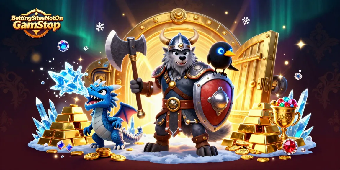BettingSitesNotOnGamStop presents a Viking wolf warrior and dragon amidst gold treasures, symbolizing winning opportunities.