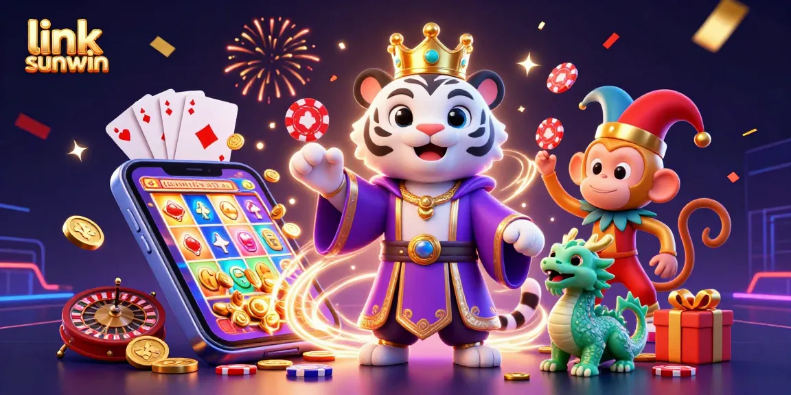 Engage with link sunwin's dynamic gaming experience featuring a vibrant 3D scene of casino excitement.