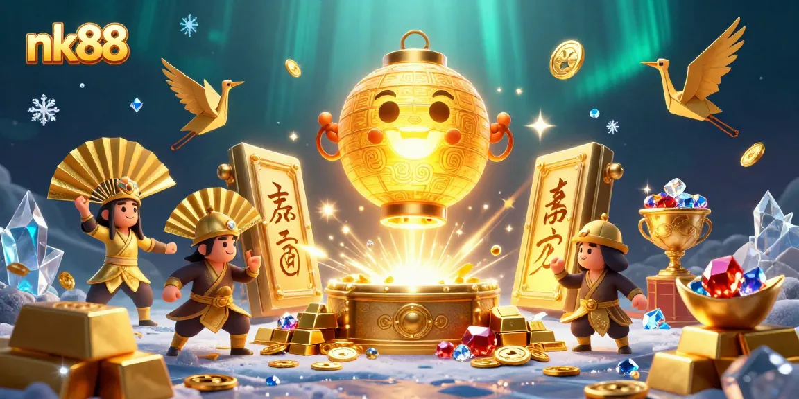 Experience the excitement at nk88 casino, showcasing golden treasures and vibrant gaming elements.