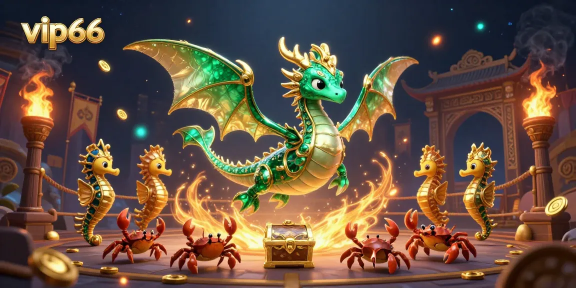 Experience dynamic betting action with vip66 in this immersive casino scene featuring a dragon and treasure chest.