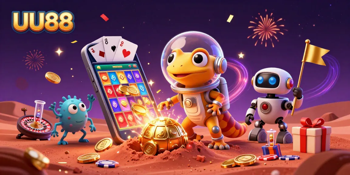 Experience the thrilling world of UU88 where a Martian gecko discovers a golden casino amidst gaming excitement.