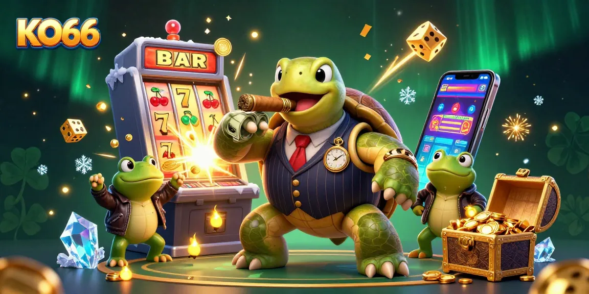 Experience thrilling jackpots and casino adventures with KO66 in this vibrant 3D illustration.