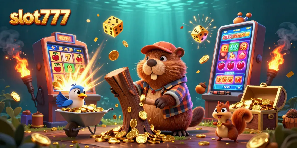 Experience thrilling wins at slot777 with a dynamic scene full of fun, gold coins, and casino excitement.