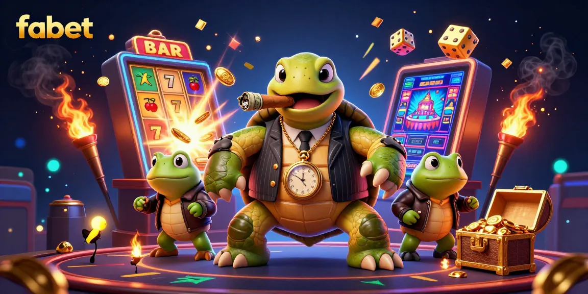 Experience the excitement of fabet with a dynamic casino scene featuring a turtle mobster and lively game elements.