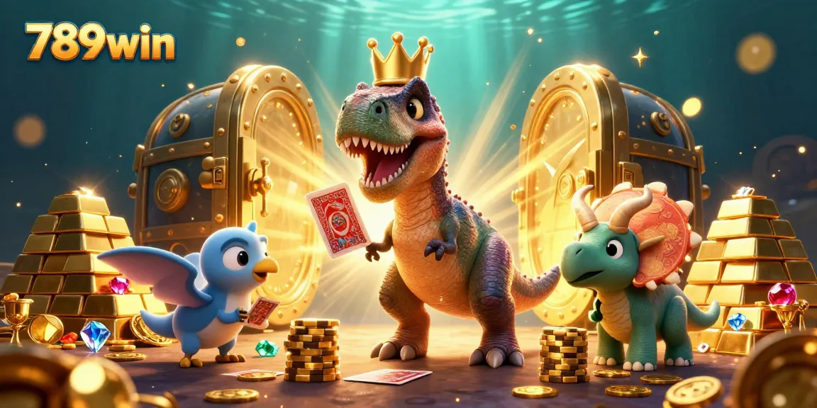 Experience thrilling wins at 789win with vibrant casino characters surrounded by treasure.
