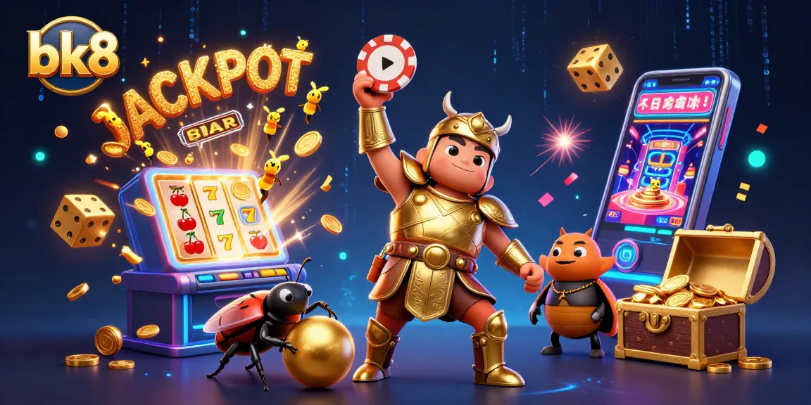 Experience jackpots with bk8 in this vibrant gaming scene featuring dynamic characters and casino elements.