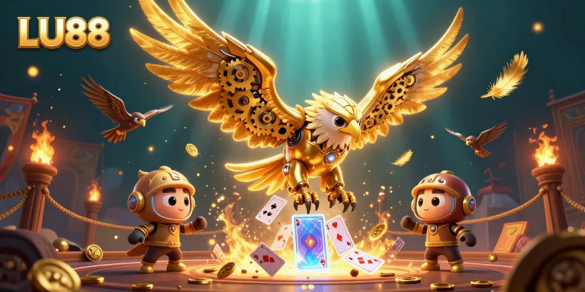 Experience exhilarating gameplay at LU88 with dynamic casino elements and a vibrant golden eagle illustration.