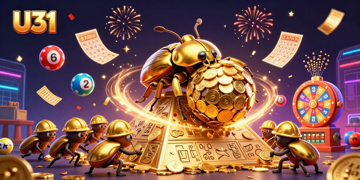 U31 engages players with a dynamic casino experience featuring golden beetles, coins, and vibrant lottery elements.
