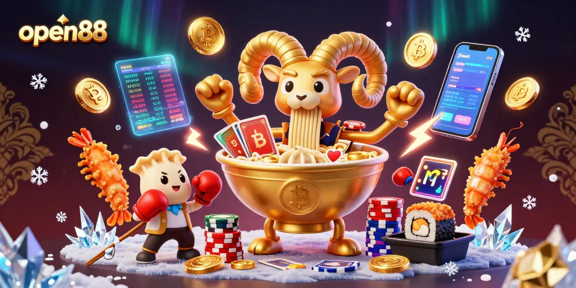 Join open88 in a vibrant scene full of animated characters and crypto coins engaging in thrilling casino activities.