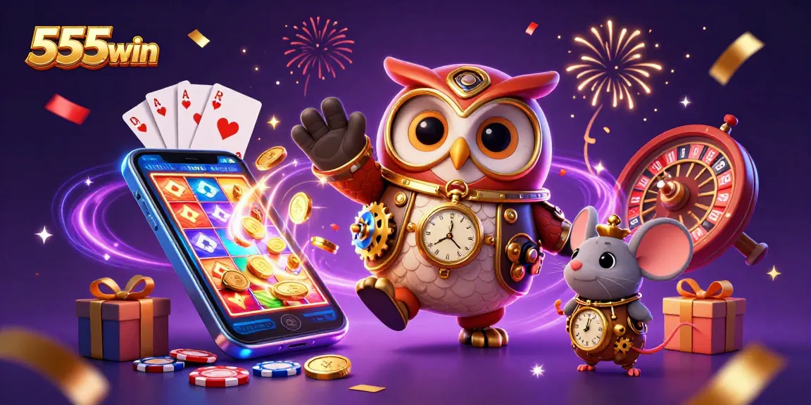 Experience a thrilling moment at 555win's vibrant casino with time-traveling characters and exciting game elements.