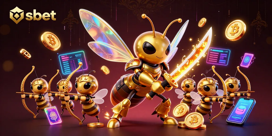 Engage with shbet's thrilling games featuring a giant hornet in samurai armor amidst glowing crypto elements.